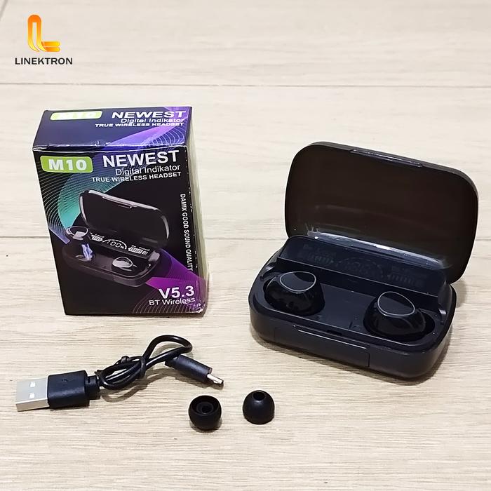 EARPHONE WIRELESS BLUETOOH TWS POWERBANK 3500 MAH M10 HEADSET BLUETOOTH  FULL BASS STEREO 3500 MAH POWER BANK di Linektron Tokopedia