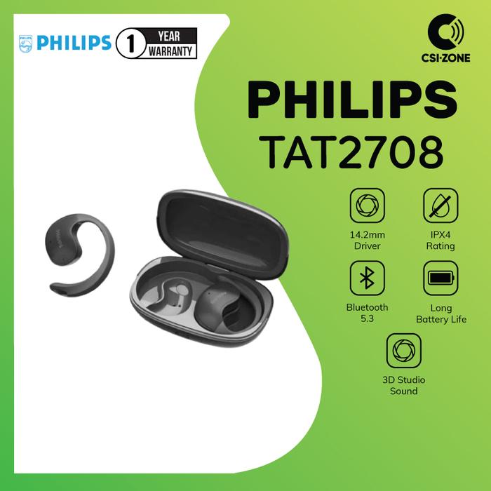 Gambar Philips TAT2708 / TAT 2708 14.2mm Driver Bluetooth Open Ear True Wireless TWS - Black dari CSI-ZONE undefined Tokopedia