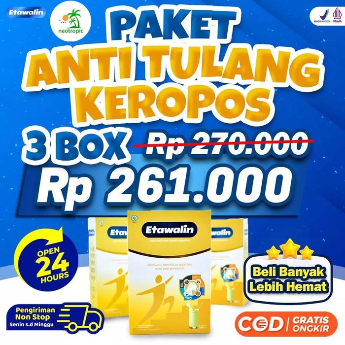 Gambar PAKET ANTI TULANG KEROPOS 3 BOX SUSU ETAWALIN – SUSU KAMBING ETAWA TINGKATKAN KEPADATAN & KESEHATAN TULANG SENDI ATASI NYERI SENDI & OSTEOPOROSIS ASAM URAT REMATIK REUMATIK COCOK UNTUK LANSIA dari Sri Graspinazil undefined Tokopedia