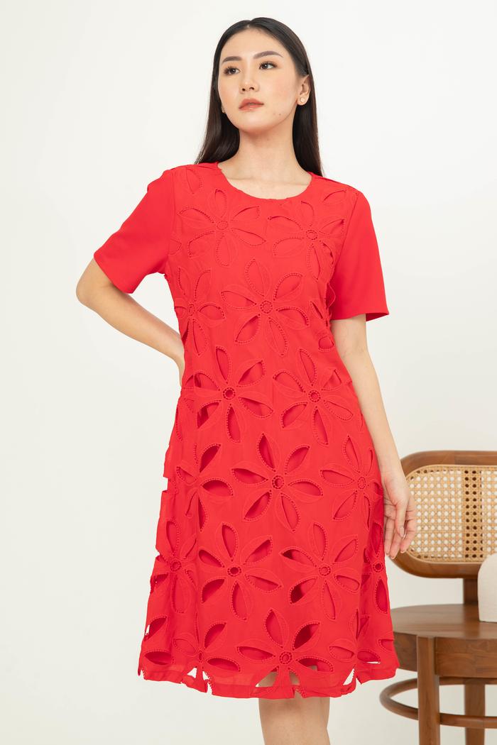 Gambar *Ready Stok* SISTER'S - Dress Brukat Kombi Kaos Y8563 (ZE) - Merah, M dari Sisters Fashion Group undefined Tokopedia