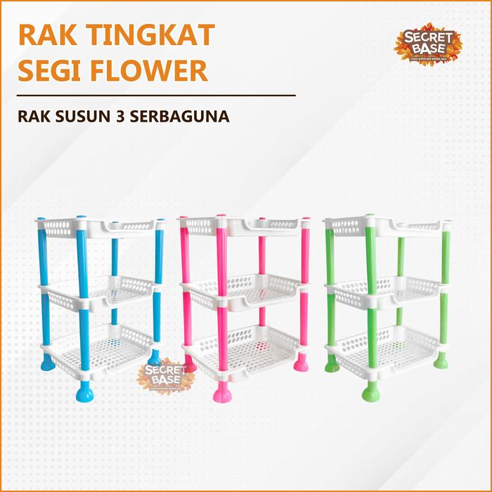 Gambar RAK TINGKAT 3 SUSUN - Rak Mini / Rak Bumbu / Rak Kosmetik /Rak Plastik - Segi Flower, Biru dari secretbase.sby undefined Tokopedia