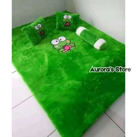 Gambar [NEW] Set Karpet Kasur Bantal Dan Guling Gambar Karakter Bahan Bulu Rasfur Premium - Hijau dari Aurora's Store ID undefined Tokopedia