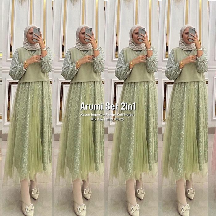 Gambar Baju Gamis Wanita Muslim Arumi Set 2 in 1 Rompi Katun Knit Tile Cantik Fashion Perempuan Dewasa Remaja Cewek Putri Ibu Modern Terbaru Pakaian Muslimah Busana Santai Sehari hari Modis Simple Nyaman Kekinian Jalan Gaul Viral Kuliah Rumahan Black Milo Dusty - Green dari EVLYN OLSHOP undefined Tokopedia