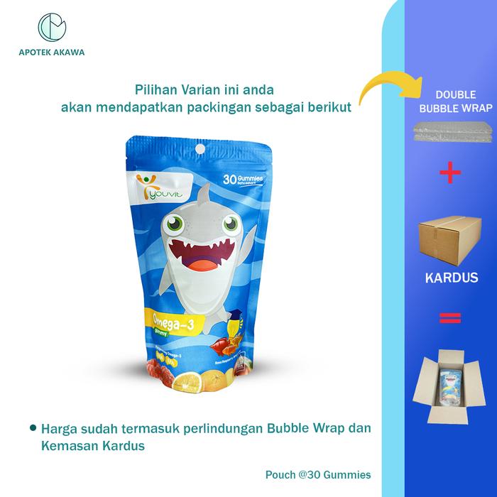 Gambar YOUVIT GUMMY OMEGA 3 ANAK POUCH @30 GUMMY (UNTUK 30 HARI) DENGAN MINYAK IKAN DAN DHA / APOTEK AKAWA - Kardus dari Apotek Akawa undefined Tokopedia