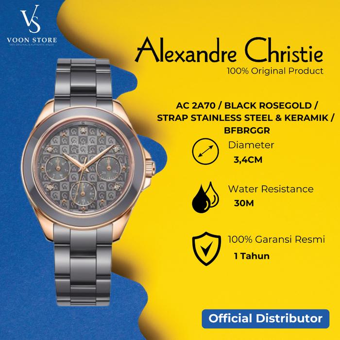 Gambar Jam Tangan Alexandre Christie Wanita AC 2A70 Strap Keramik Tanggal Hari Dan Chrono Aktif ORIGINAL - Black Rosegold dari VOON STOREE undefined Tokopedia