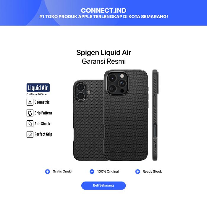 Spigen Liquid Air Case iPhone 16 Series Pro Max Plus Spigen Liquid Air  Matte Soft Cover Casing Anti Slip Shock Crack Hitam, IP 16 PRO