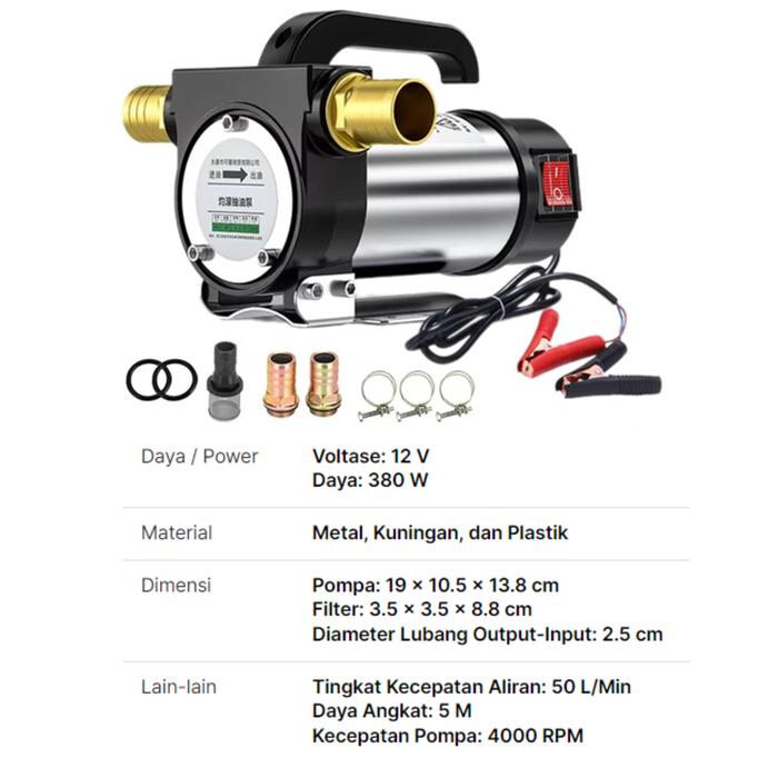 Gambar Pompa Solar Elektrik Fuel Pump DC 12V Transfer Sedot Minyak Oli Diesel 60 100 200 380 Watt - KS41 - 380W dari Buzper Official undefined Tokopedia
