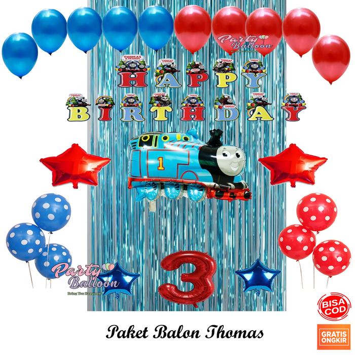 Gambar Paket Balon Ulang Tahun Dekorasi Thomas Set Hiasan Ultah Anak Murah - Dengan Tirai, Angka 4 dari Pelangi Party Karawang undefined Tokopedia