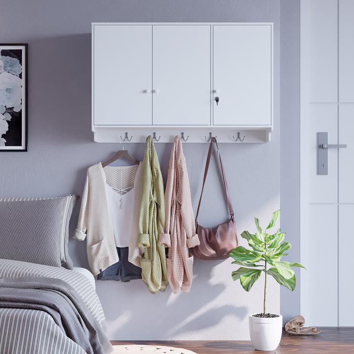 Gambar lemari baju pakaian gantung dinding rak minimalis 3 pintu susun free kapstok - 059H - Putih dari HABS.ID undefined Tokopedia