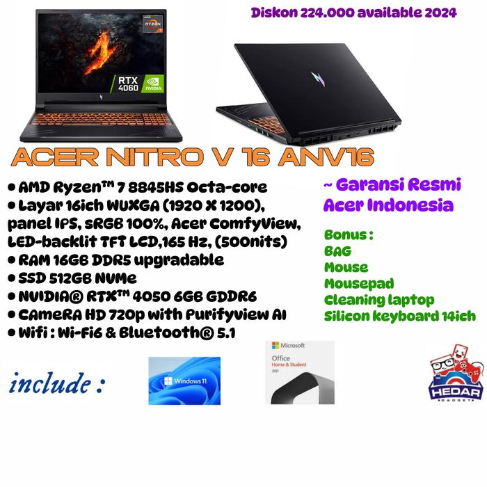 Jual Acer Nitro V 16 Ryzen 8845HS RAM 16Gb 512GB RTX 4050 6Gb