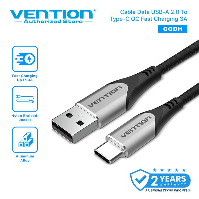 Gambar Vention Kabel Data Type C Quick Charge Fast Charging Samsung Xiaomi - COD 3A Grey, 1m dari Vention Authorized Store undefined Tokopedia