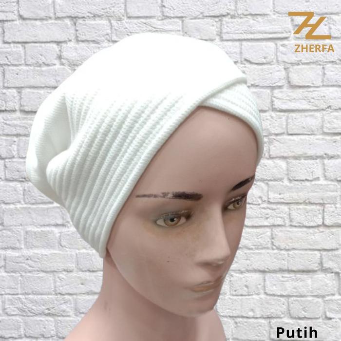 Gambar Turban Ciput Instan Polos Silang Dewasa Kaos Waffle Premium Terbaru || Ori Snada Collection - Putih dari Zherfa undefined Tokopedia