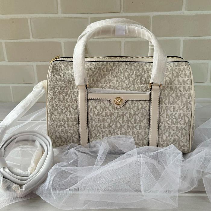 Gambar Tas Wanita Original Travel Medium Duffle Satchel Crossbody Light Cream Multi i dari Green Sagita undefined Tokopedia