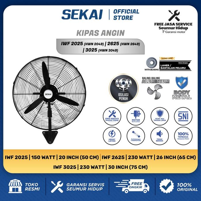 Gambar Sekai Kipas Angin Dinding Industri 30 Inch IWF 3077 / IWF3077 - IWF3025 dari Sajun Electronic undefined Tokopedia