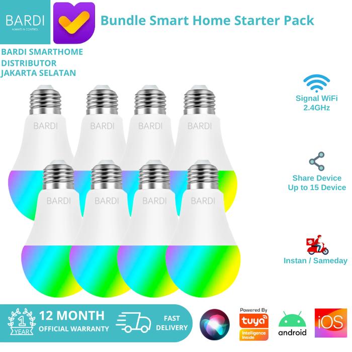 Gambar BARDI Smart Light Bulb 12W RGB+WW Wifi Wireless IoT Home Bundle 8 PCS dari Bardi Smarthome Distributor undefined Tokopedia