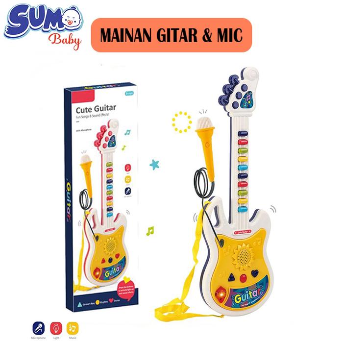 Gambar Mainan Anak Gitar Musik Microphone Suara Guitar Mainan  Edukasi Anak Laki Laki Perempuan Ada Mic Lagu Musikal dari Sumo Babyy undefined Tokopedia