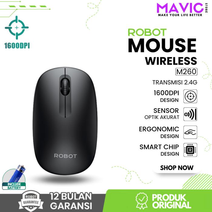 Gambar ROBOT M260 Mouse Wireless 2.4G 1600DPI Ergonomis Design Untuk Laptop - M260 - Black dari MAVICPC STORE undefined Tokopedia