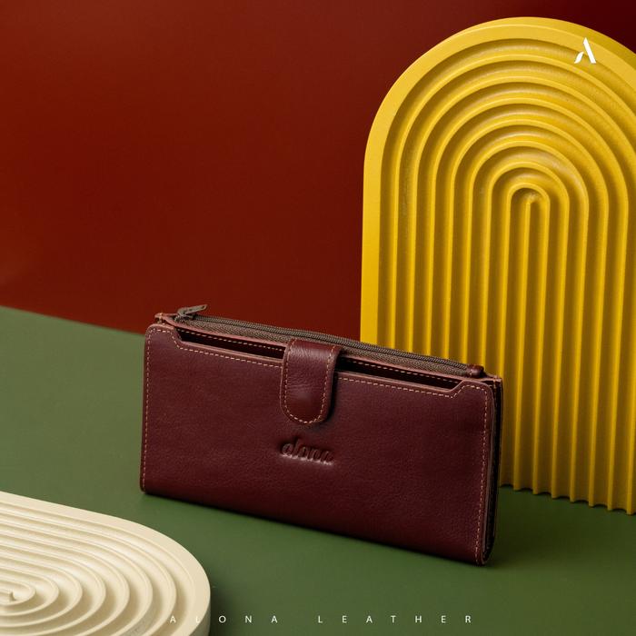 Gambar Dompet Kulit Asli Wanita Panjang Lipat Kartu Uang Branded Original Premium Evelyn - Merah dari Leathersy undefined Tokopedia