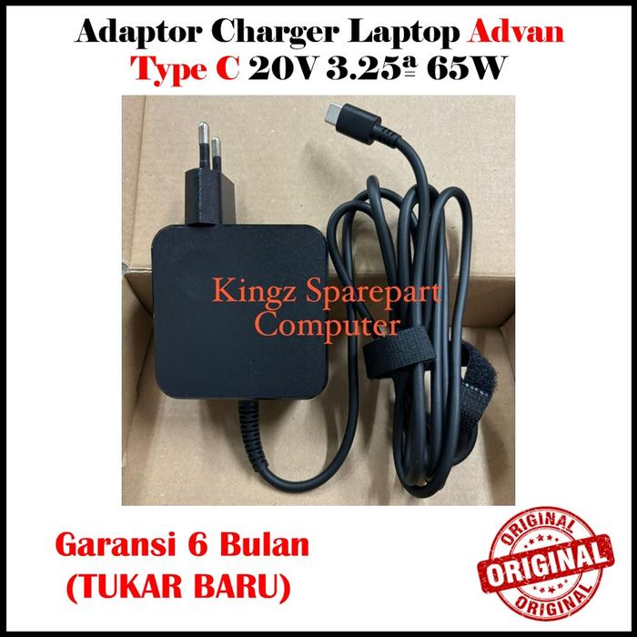 Gambar Adaptor charger laptop Advan Type C 20V 3.25A 65W NEW dari Kingz Sparepart Computer undefined Tokopedia