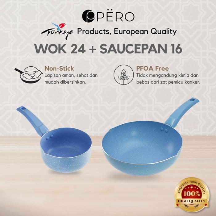 Gambar Pero Bundle Set of 2 Wajan Wok Pan 24cm & Sauce Pan 16cm Anti Lengket Tanpa Lid - Blue, Tanpa Lid dari Pero Indonesia undefined Tokopedia