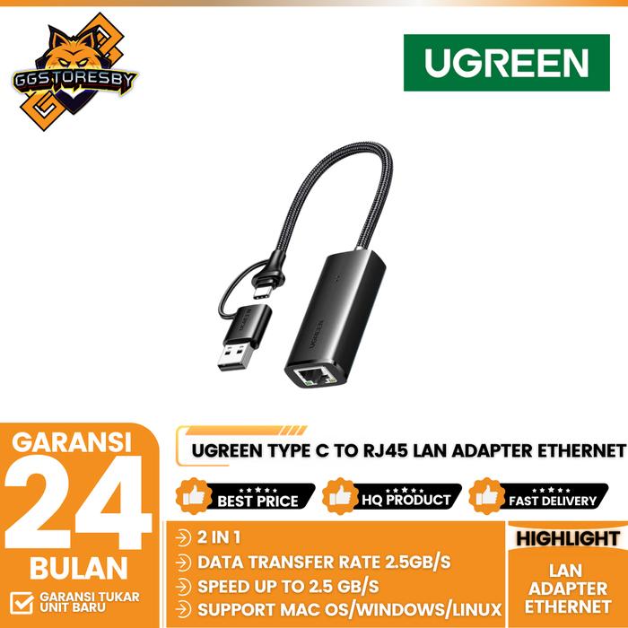 Gambar UGREEN USB Type C to RJ45 Lan Adapter Ethernet Network 2500Mbps - 15638 2-In-1 dari GGSTORESBY undefined Tokopedia