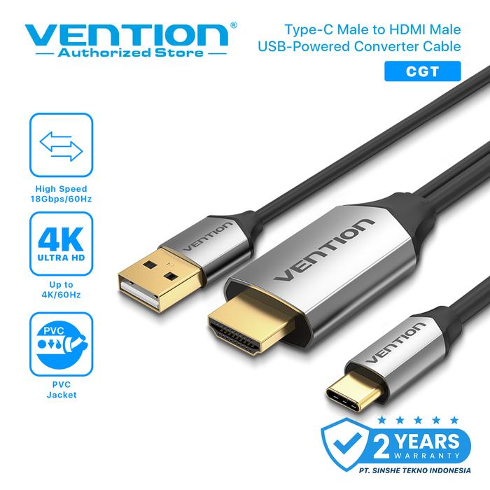 Gambar Vention kabel Type C Usb 3.1 to HDMI Male Converter Mac android window - CGT With Power, 2m dari Vention Authorized Store undefined Tokopedia