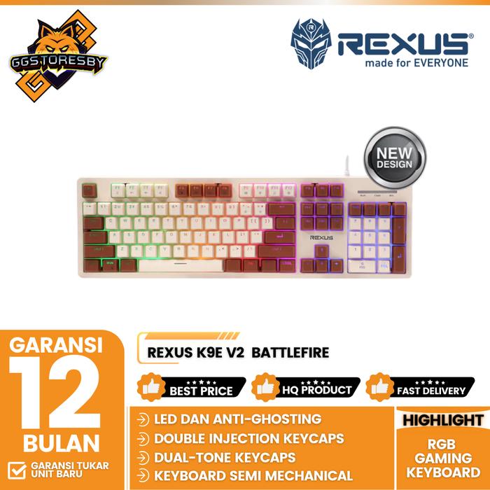 Gambar REXUS K9E V2 BATTLEFIRE RGB Gaming Keyboard - CREAM-BROWN dari GGSTORESBY Kota Surabaya Tokopedia
