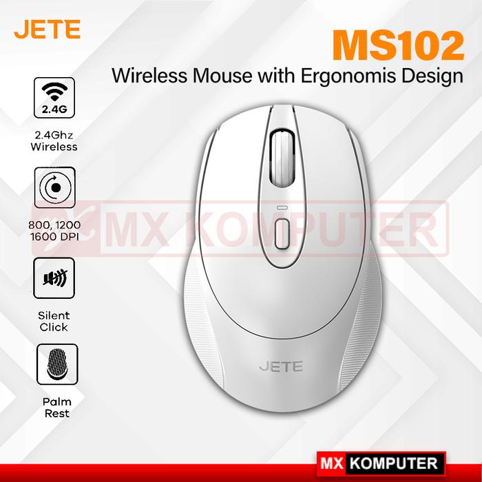 Gambar JETE Mouse Silent Wireless MS102 with 3 Level DPI Ergonomis Design - Putih dari MXKomputer_NEW undefined Tokopedia