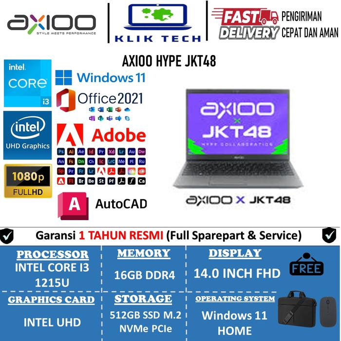 Gambar AXIOO HYPE JKT48 SPECIAL EDITION INTEL I3 1215U 16GB 512GB 14.0 FHD WIN11HOME BLACK - 16GB 512GB, UNIT+BONUS dari KLIK Tech undefined Tokopedia