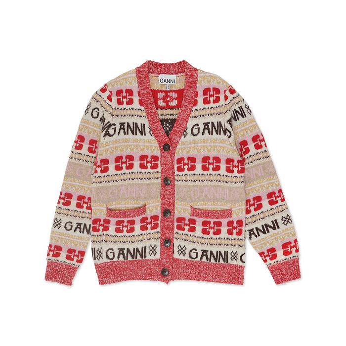 Gambar GNI Logo Intarsia Knitted Cardigan - Red, M dari Biyas Store 가게 undefined Tokopedia