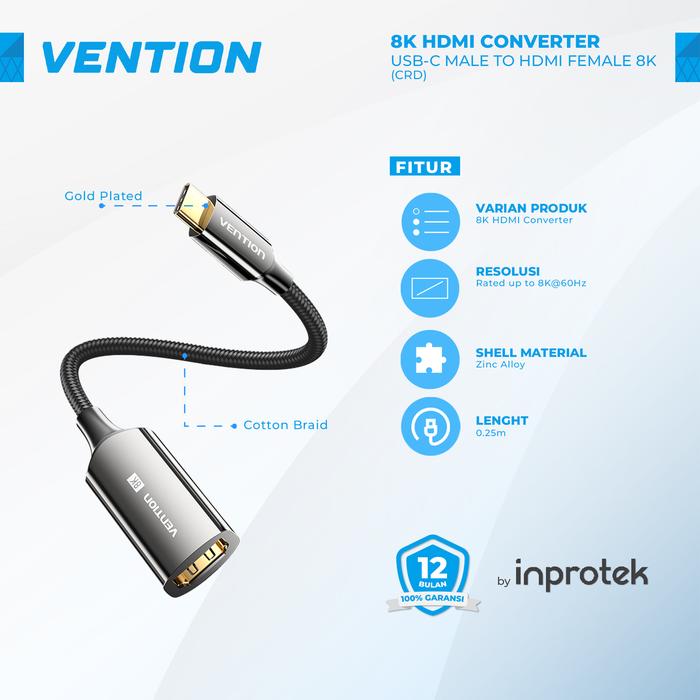 Gambar Vention Kabel USB C to HDMI Display Adapter USB Type C Thunderbolt 3 4K 8K - Up to 8K@60Hz dari Inprotek undefined Tokopedia