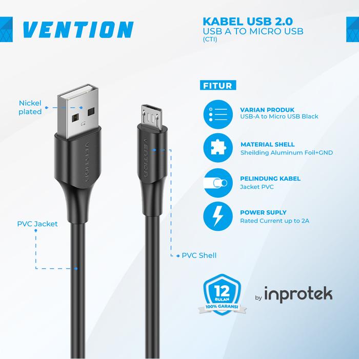 Gambar Vention Kabel Charger V-LITE Micro USB Type C Android Fast Charging - Micro - Black, 3 Meter dari Inprotek undefined Tokopedia