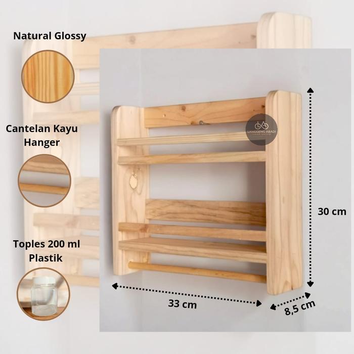 Gambar Rak Bumbu Kayu Gantung 10 Toples Bumbu / Rak Dinding Hanger Serbaguna | Rak Kayu Jati Belanda | Dekorasi Rustic - RAK dari Langgengabadishop undefined Tokopedia