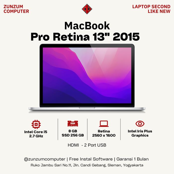 Macbook Pro Retina 13 MF839 MID 2015 Core I5 Ram 8GB SSD 256GB 512GB Mulus  Like New Bergaransi RAM 512 GB