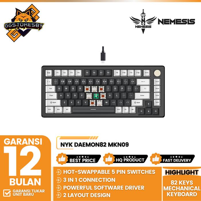 Gambar NYK DAEMON82 MKN09 3in1 HOTSWAP Mechanical Gaming Keyboard - Grey-White, Brown dari GGSTORESBY undefined Tokopedia