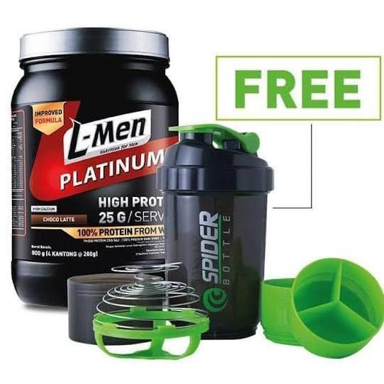 Gambar L-Men Platinum 800Gr Whey Protein +Free Spider Shaker Lmen - Kacang Hijau, Shaker Spider dari kapalsel undefined Tokopedia