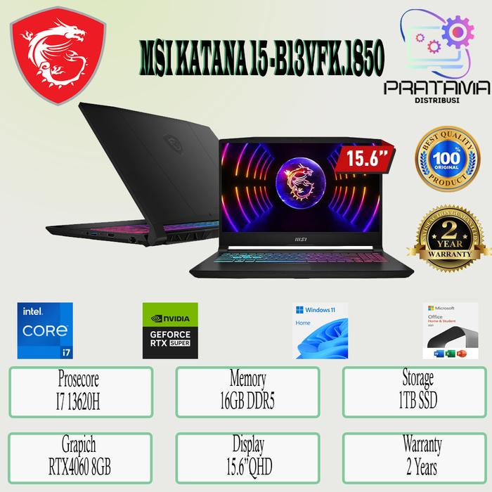 Msi Katana 15 I7 13620h Rtx4060 8gb 16gb 1tb Ssd W11ohs21 2y Blk -b13vfk1850