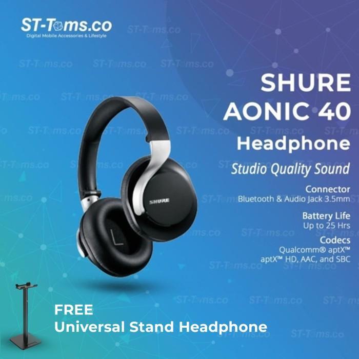 Gambar NEW SHURE AONIC 40 OVER EAR WIRELESS BLUETOOTH NOISE CANCELLING HEADPHONES - Black dari aurorastore- undefined Tokopedia