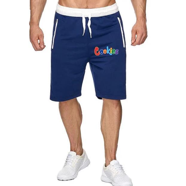 Gambar COOKIES Print Summer Men's Casual Shorts Thin Soft Sports Zip Pocket Korea Elasticity Lace-up Waist Jogging Work Shorts Male - Blue, L dari sayer tahe undefined Tokopedia