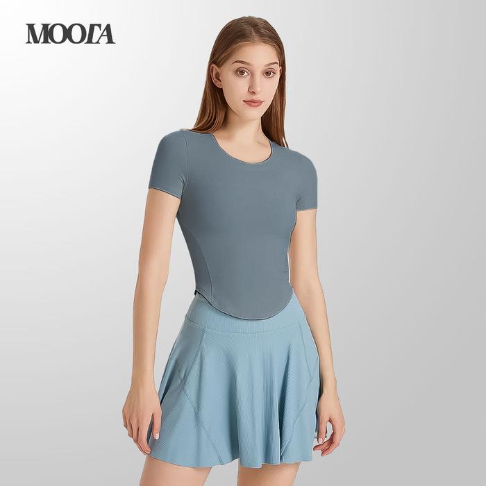 Gambar MOOTA Veggy Kaus Yoga Wanita Lengan Pendek Atasan Crop Olahraga - 051 - Dark Grey, all size dari Moota_Sportwear undefined Tokopedia