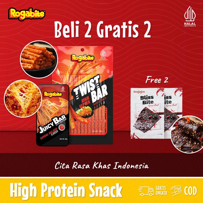 Gambar Rogabite - [Halal] [Beli 2 Gratis 2] Twist Bar & Juicy Bar Free Bliss Bite Camilan High Protein - B2G2 (2) dari Rogabite Official Store undefined Tokopedia