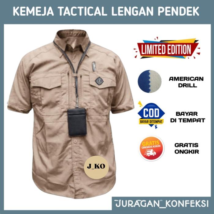 Gambar KEMEJA TACTICAL LAPANGAN PDL M-TAC LENGAN PENDEK - BAJU BAHAN DRILL - Cream, L dari Juko Store undefined Tokopedia