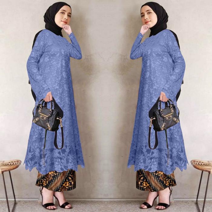Gambar setelan kebaya modern jumbo brukat import set kebaya Rok batik muslim - Denim dari Kebaya Qaira undefined Tokopedia