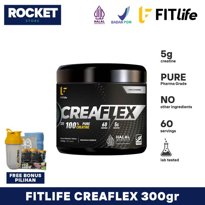 Gambar FITLIFE Creaflex Creatine Monohydrate 300 gram Pure Creatine Powder - Unflavored, TANPA BONUS dari Rocket Store Jakarta undefined Tokopedia