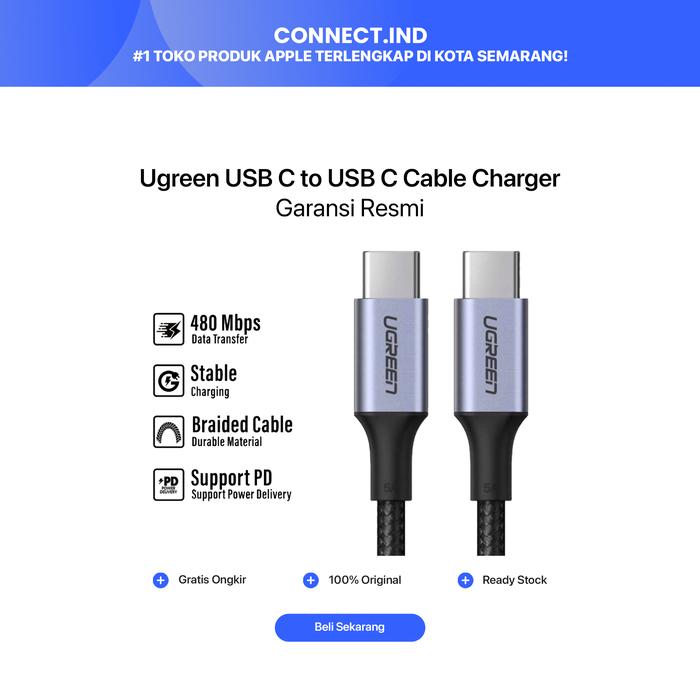 Ugreen Cable Charger Iphone 15 USB C to Type C Braide 240W Fast Charge  Hitam 1M