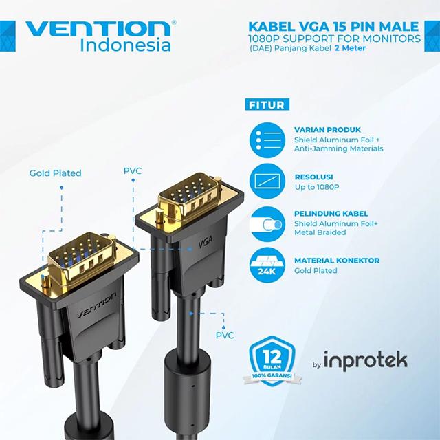 Gambar Vention DAE VGA(3+6) Male to Male Cable with Ferrite Core Black - 2 Meter dari Plaza IT Store undefined Tokopedia