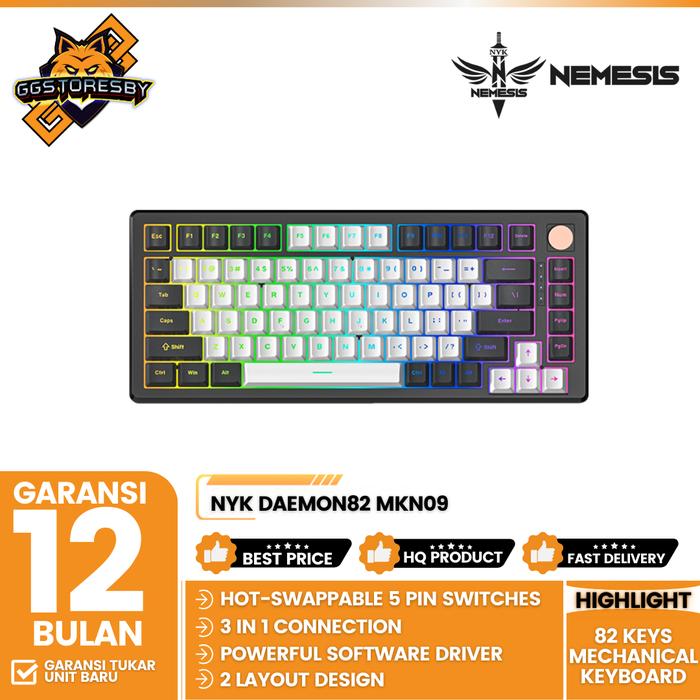 Gambar NYK DAEMON82 MKN09 3in1 HOTSWAP Mechanical Gaming Keyboard - White-Grey, Brown dari GGSTORESBY undefined Tokopedia