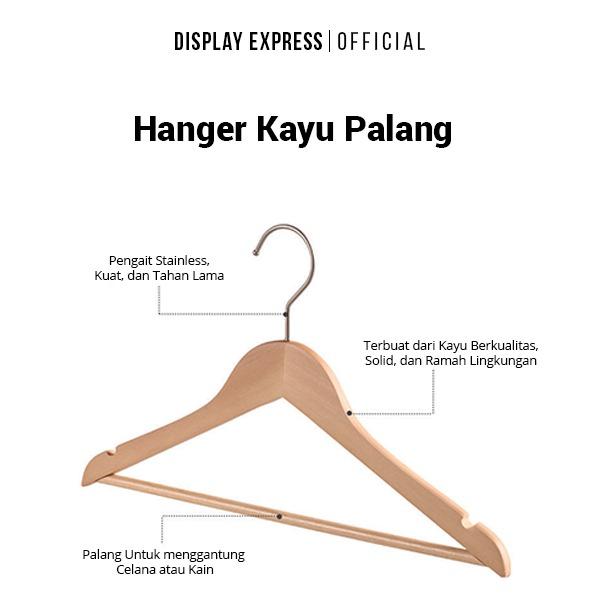 Gambar Hanger Kayu Premium warna Natural GRADE A - Dengan Palang, Galvanish 10cm dari Perkakas Express 99 undefined Tokopedia