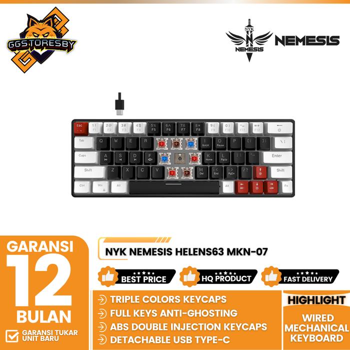 Gambar NYK NEMESIS HELENS63 MKN-07 REMOVABLE Mechanical Gaming Keyboard - Black-WHite, Blue dari GGSTORESBY undefined Tokopedia