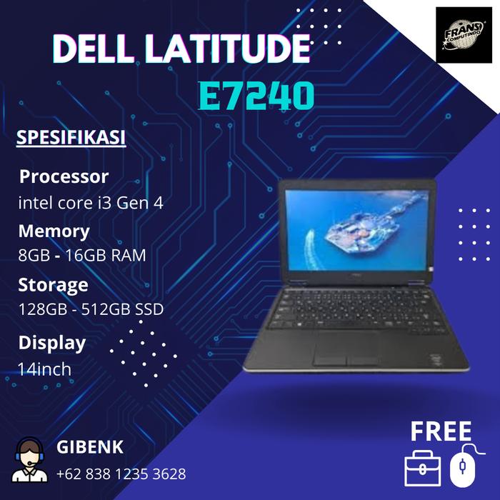 Jual Laptop Dell Latitude E7240 Core i3 Gen Ram 8GB SSD 256Gb